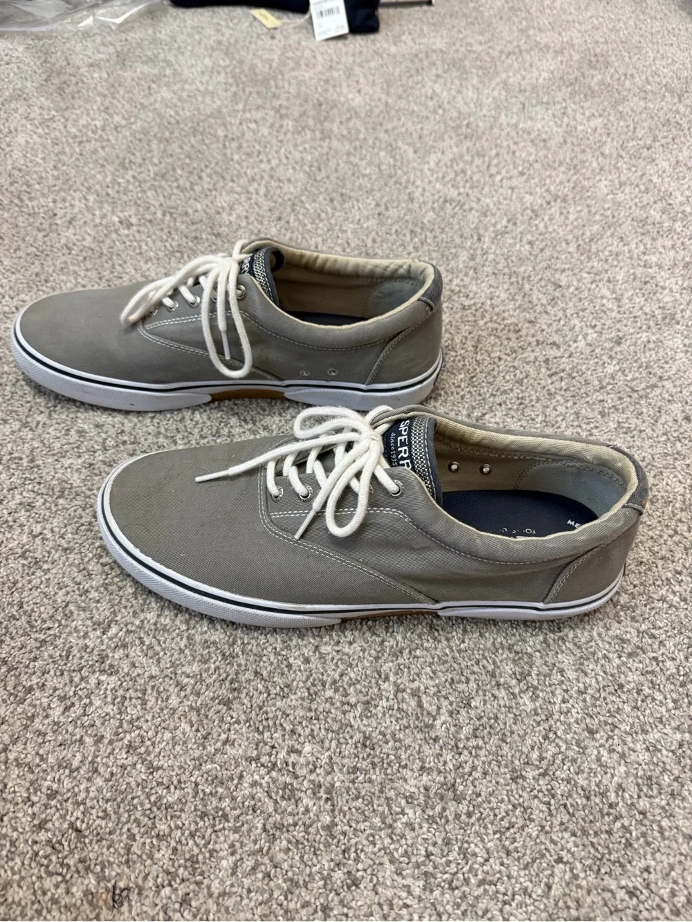 Sperry Men's Grey Canvas Boat Shoes with White Laces